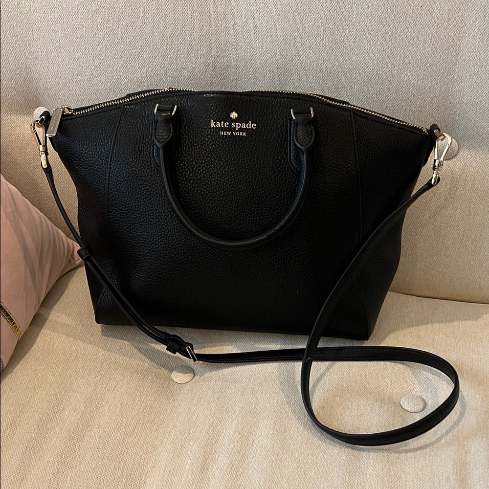 Kate Spade Black Parker Med Pebble Leather Handbag Detach Shoulder Strap.